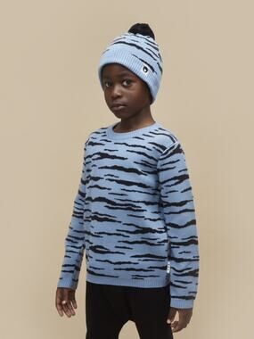 Huxbaby Boys Blue Wildcat Organic Cotton Knit Sweater - 12 Months